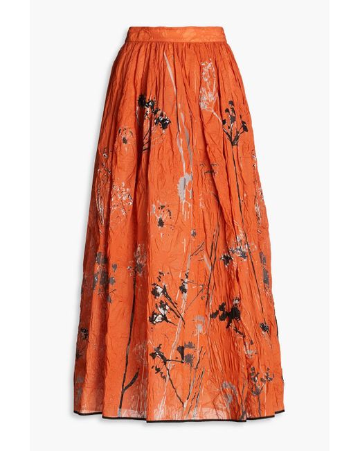 Gentry Portofino Orange Gathered Printed Cotton-mousseline Maxi Skirt