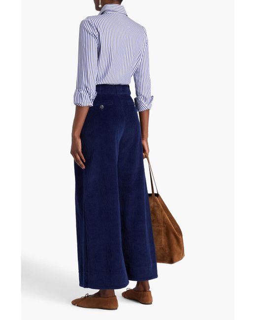Farm Rio Blue Cotton-corduroy Wide-leg Pants