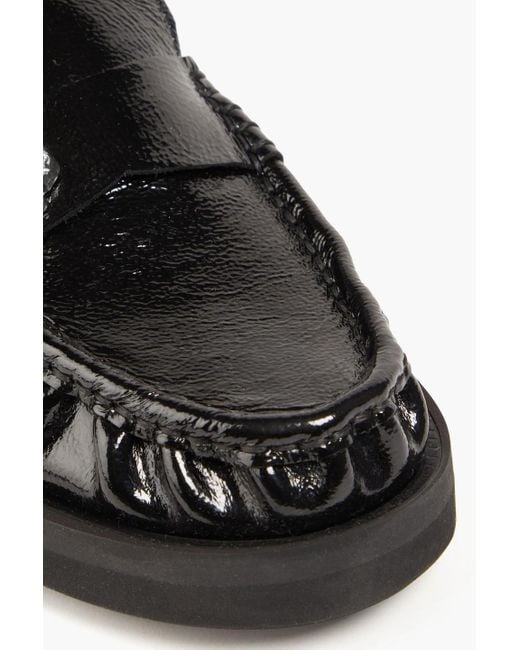 Ganni Black Embellished Patent-leather Loafers