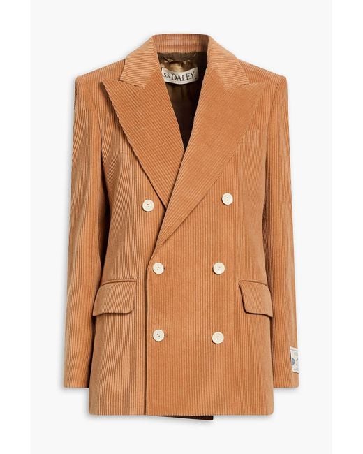 S.S.Daley Brown Sylvia Double-breasted Cotton-corduroy Blazer