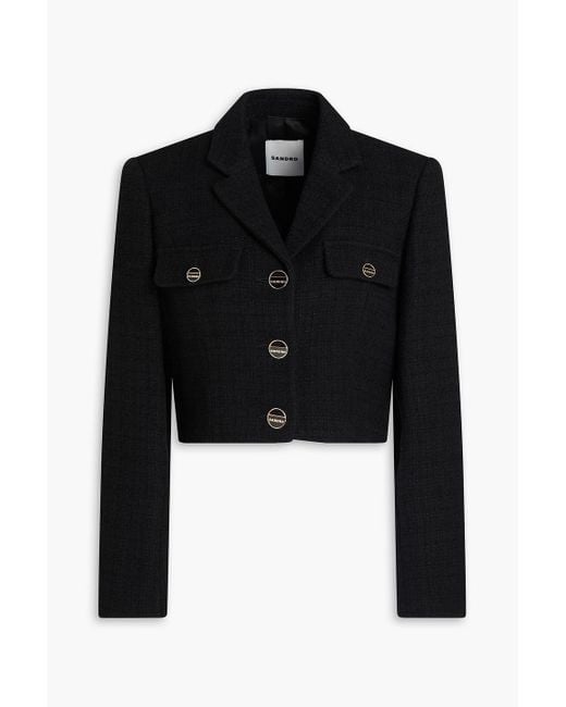 Sandro Black Cropped Tweed Blazer