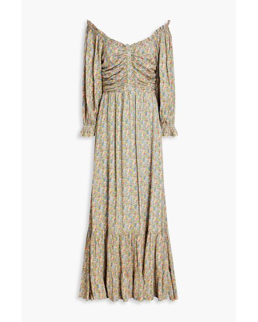 byTiMo Natural Ruched Floral-print Jacquard Maxi Dress