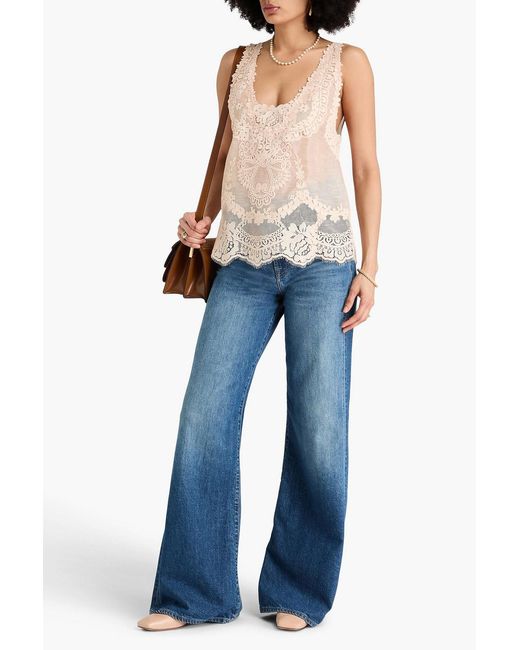 Zimmermann Pink Guipure Lace-Paneled Linen And Silk-Blend Gauze Tank