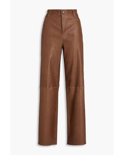 FRAME Brown Stretch-Leather Wide-Leg Pants