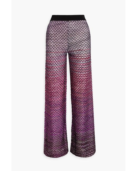 Missoni Purple Embellished Crochet-knit Wide-leg Pants