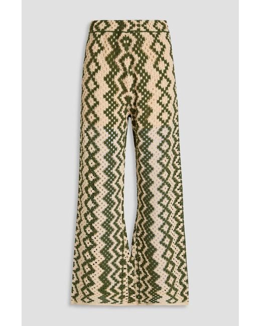 Sandro White Crochet-Knit Cotton-Blend Wide-Leg Pants