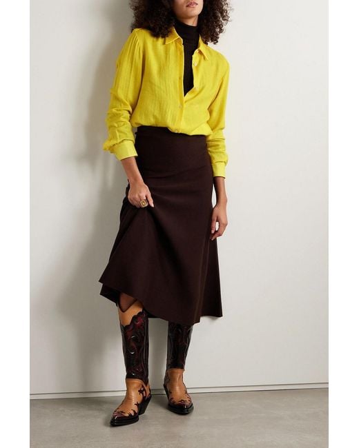 Gabriela Hearst Yellow Reyes Herringbone Cashmere And Silk-Blend Shirt