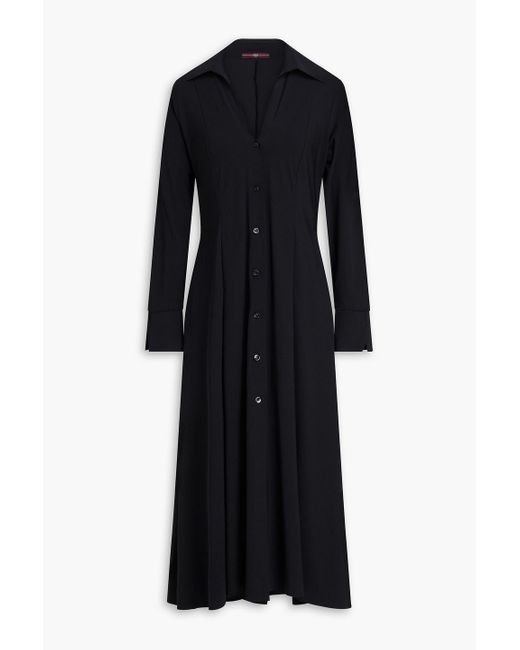 High Black Pleated Stretch-Jersey Midi Dress