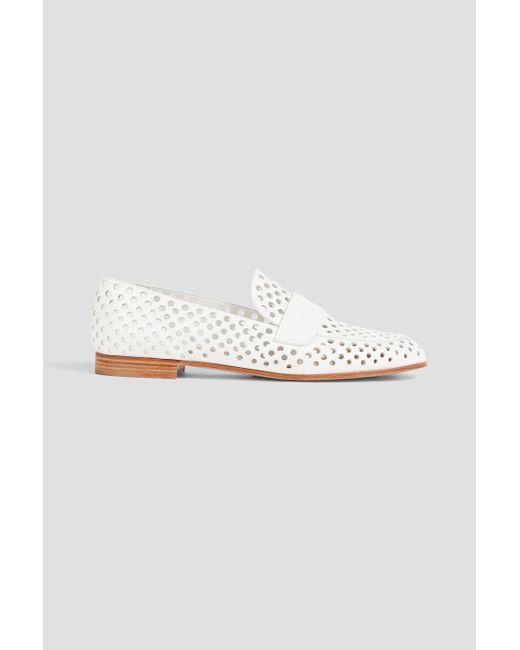 Gianvito Rossi White Thierry Perforated Leather Loafers