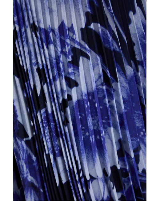 Erdem Blue Pleated Floral-Print Silk-Voile Midi Skirt