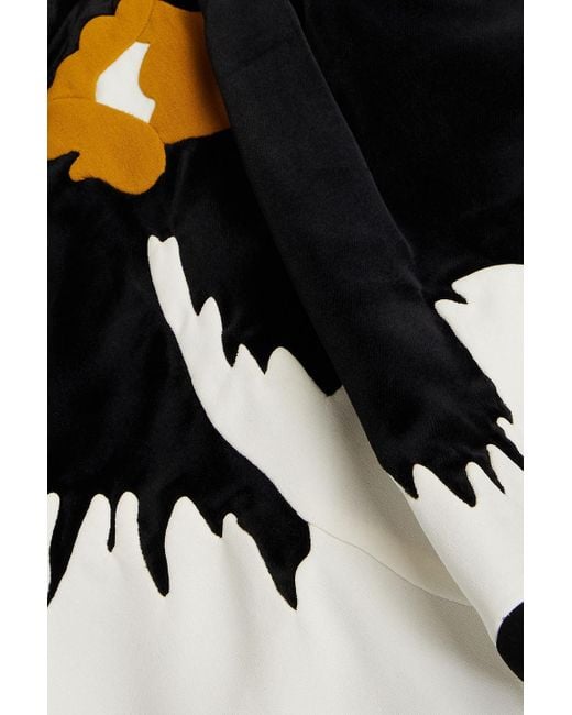 Valentino Garavani Black Cape-effect Silk-crepe Paneled Velvet Midi Dress