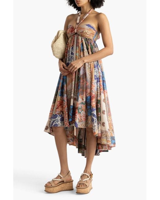 Zimmermann White Devi neckholder-midikleid aus seide mit paisley-print und raffungen