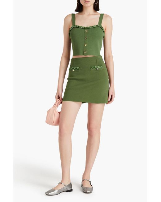 Maje Green Chain-embellished Knitted Mini Skirt