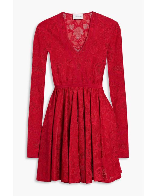 Zuhair Murad Lace Gathe Pointelle-knit Mini Dress in Red | Lyst