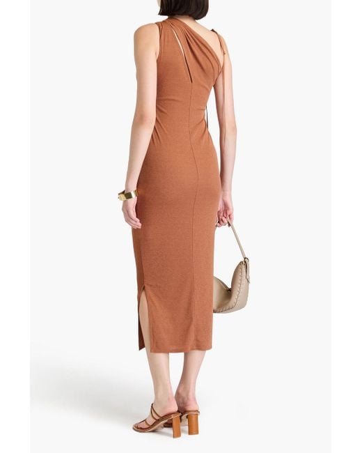 Nanushka Brown One-shoulder Cutout Jersey Midi Dress