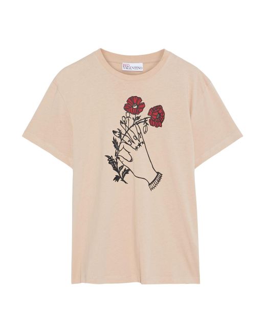 RED Valentino Pink Printed Cotton-jersey T-shirt