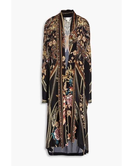 Camilla Black Embellished Printed Silk Crepe De Chine And Jersey Kimono