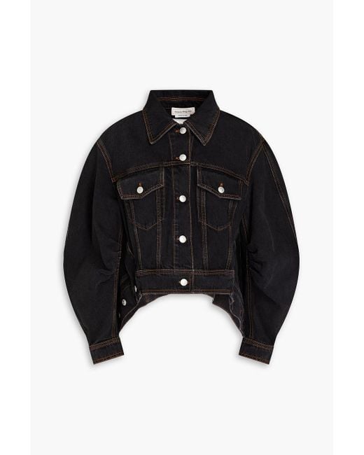 McQueen Cropped Denim Jacket in Black | Lyst