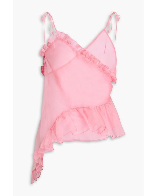 CECILIE BAHNSEN Pink Alessandra Ruffled Silk-Organza Wrap Top