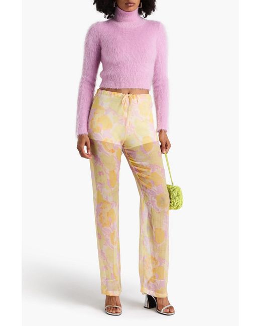 Dries Van Noten Natural Printed Silk-crepe Straight-leg Pants
