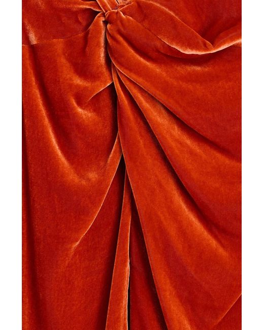 Costarellos Red One-shoulder Draped Cutout Velvet Gown