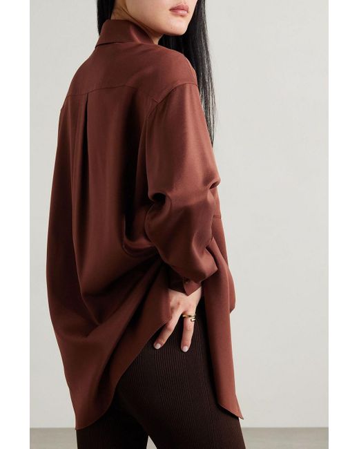 Lafayette 148 New York Brown Scout Silk-blend Satin Shirt