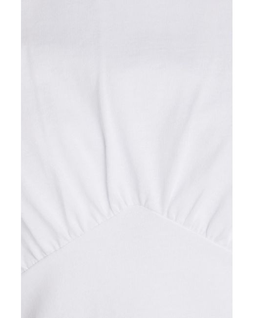 FRAME White Gathered Cotton-jersey Top