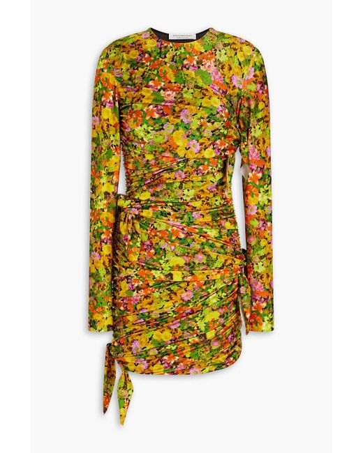 Philosophy Di Lorenzo Serafini Yellow Kleid aus stretch-jersey mit raffungen, knotendetail und floralem print