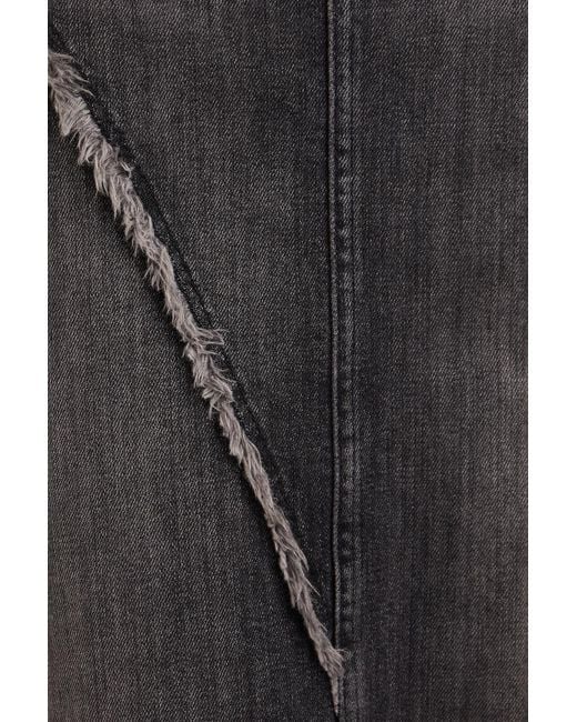 Ganni Black Frayed Denim Midi Skirt