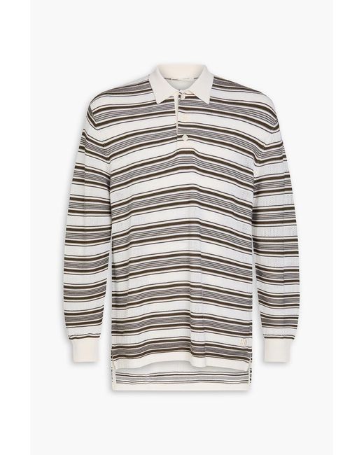 Wales Bonner Gray Striped Pointelle-Knit Wool-Blend Polo Shirt for men