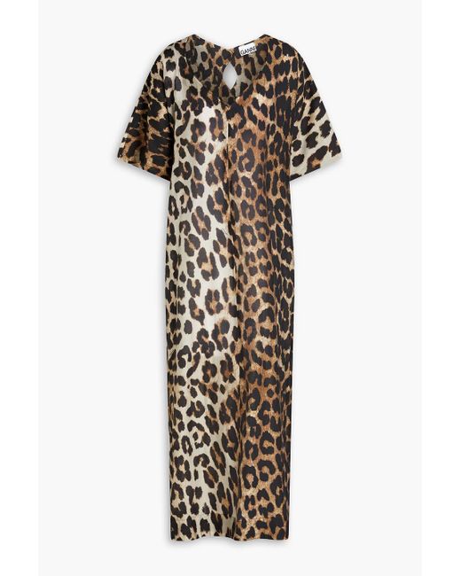 Ganni Multicolor Leopard-print -blend Voile Midi Dress