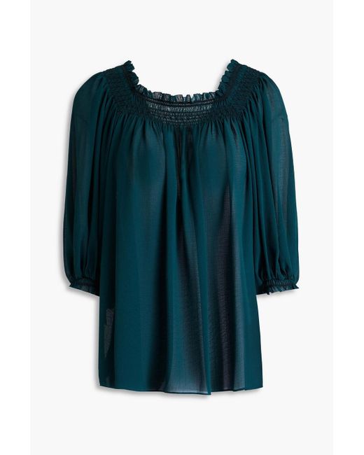 See By Chloé Blue Shirred Georgette Top