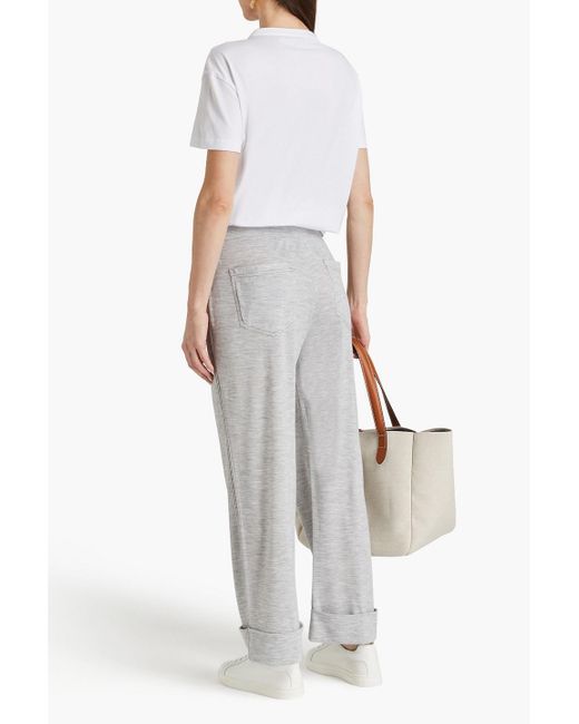 Brunello Cucinelli White Cropped Bead-embellished Wool And Cashmere-blend Straight-leg Pants