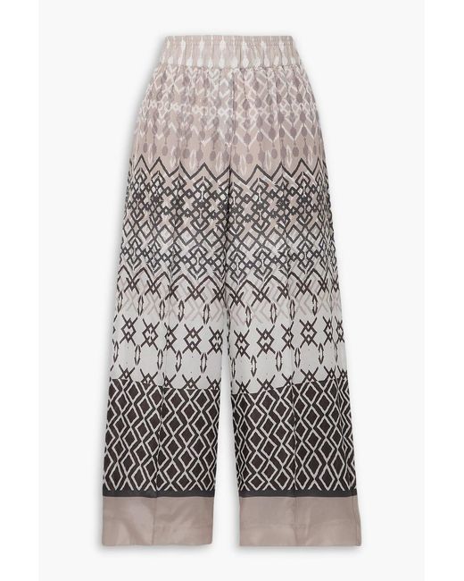 Brunello Cucinelli Natural Printed Silk-Voile Wide-Leg Pants