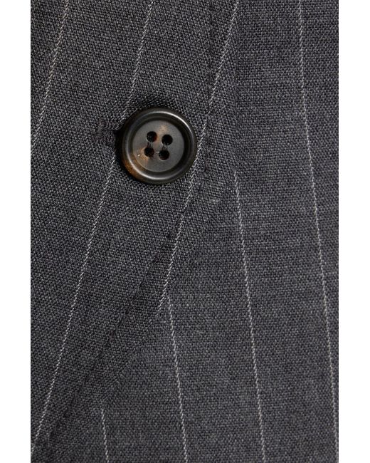 Brunello Cucinelli Gray Belted Pinstriped Wool-blend Midi Dress