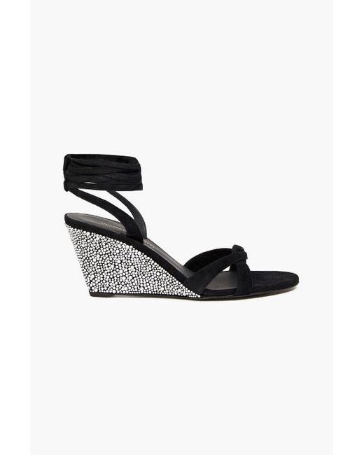 Giuseppe Zanotti Black Ola Strass Crystal-embellished Suede Wedge Sandals