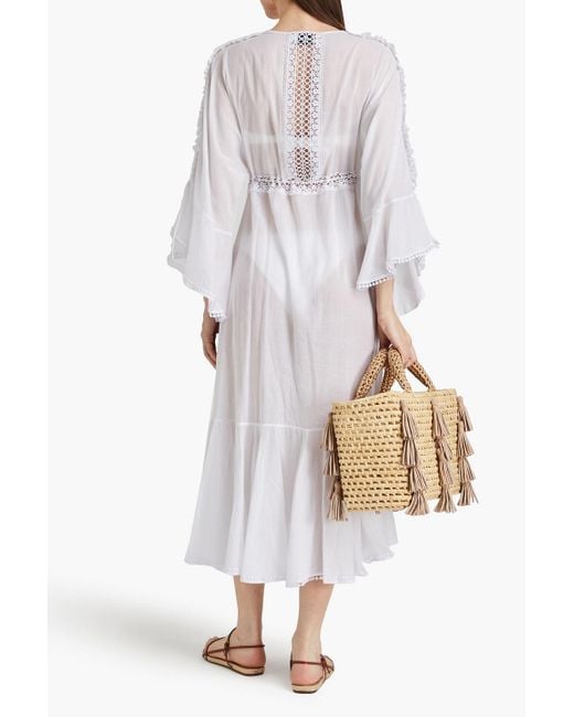 Charo Ruiz White Kathy Guipure Lace And Cotton-blend Voile Kaftan