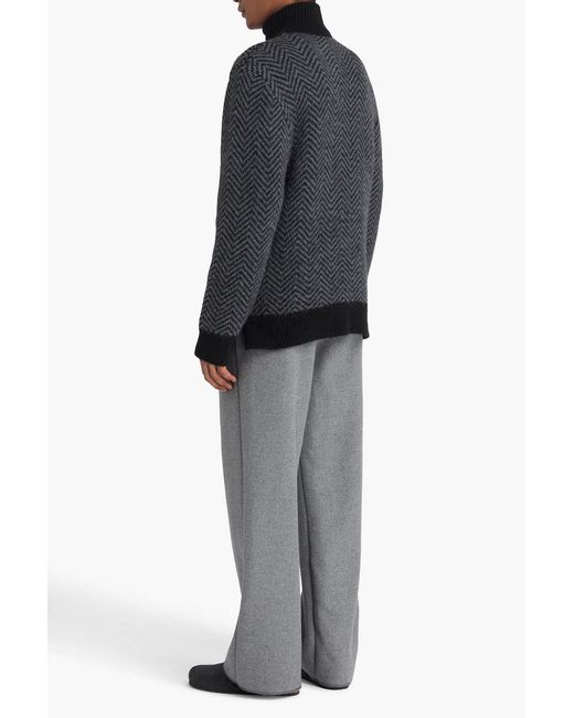 Officine Generale Black Herringbone Alpaca-Blend Turtleneck Sweater for men