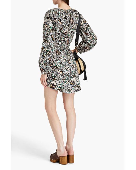 A.L.C. Black Gathered Printed Cotton-poplin Mini Dress