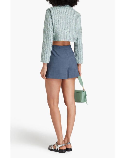 Maje Blue Cropped Metallic Tweed Jacket