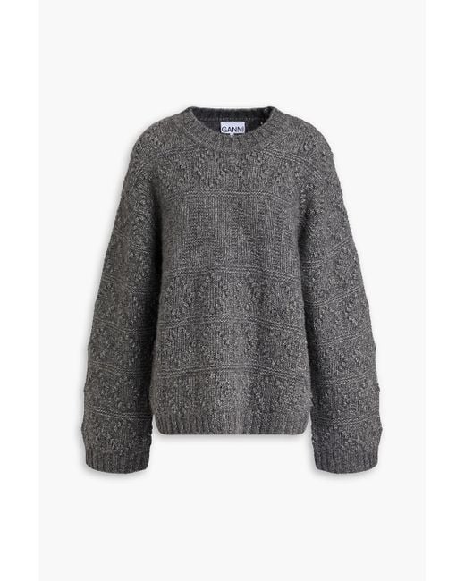 Ganni Gray Jacquard-knit Wool And Cotton-blend Sweater