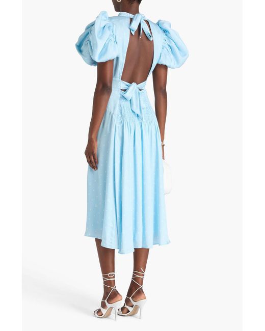 ROTATE BIRGER CHRISTENSEN Blue Open-Back Polka-Dot Hammered-Satin Midi Dress