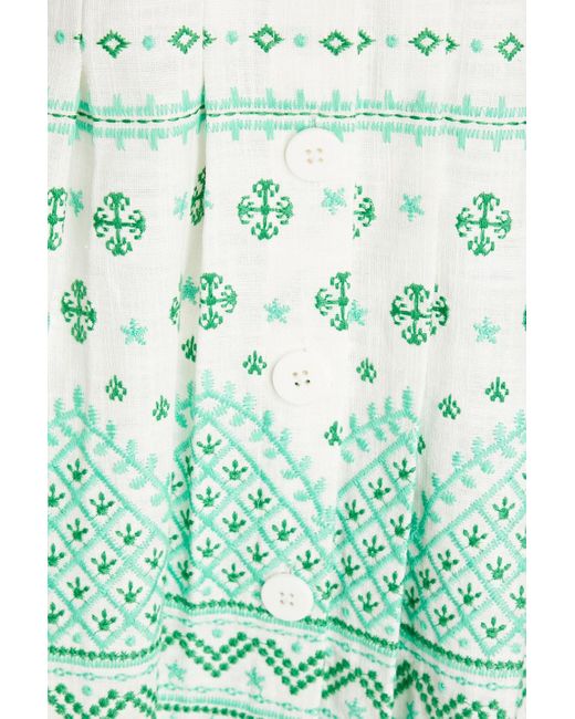 Maje Green Embroidered Ramie And Cotton-blend Gauze Mini Shirt Dress