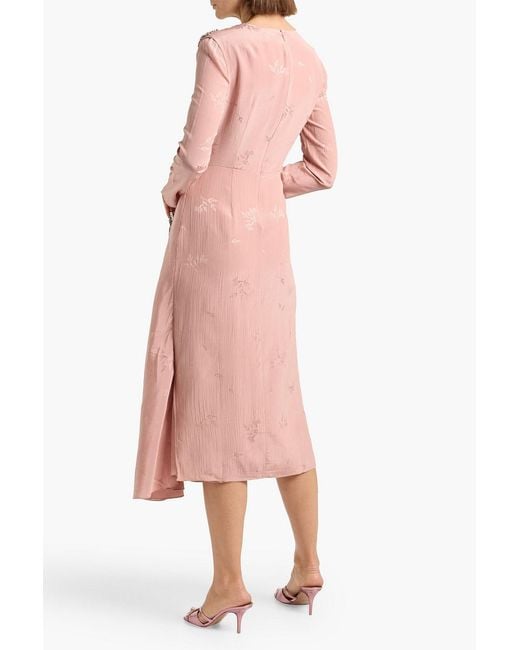 Erdem Pink Crystal-Embellished Silk And Cotton-Blend Jacquard Midi Dress