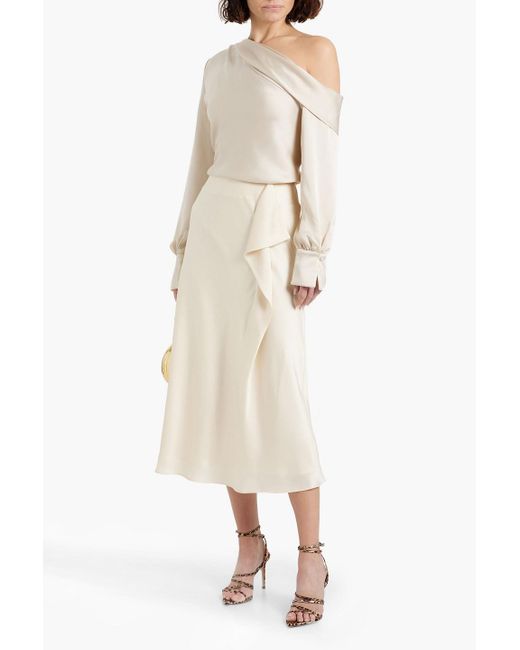 Jonathan Simkhai Natural Blane Draped Satin-Crepe Midi Skirt