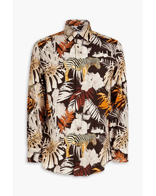Etro Brown Floral-print Cotton Shirt for men