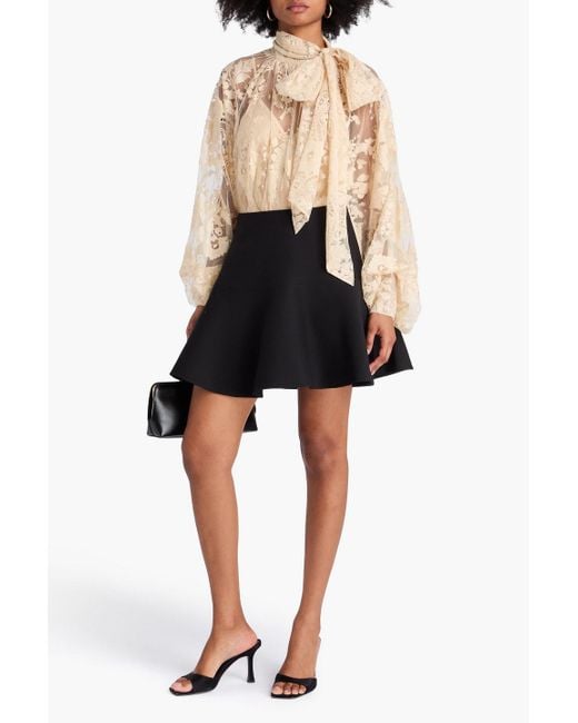 Zimmermann Natural Pussy-bow Cotton-blend Corded Lace Blouse