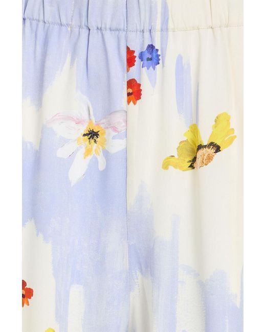 Stine Goya White Floral-Print Tencel Lyocell-Blend Satin Straight-Leg Pants