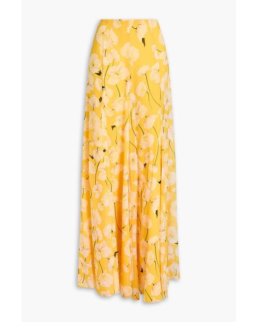 Carolina Herrera Yellow Floral-Print Silk-Crepon Wide-Leg Pants