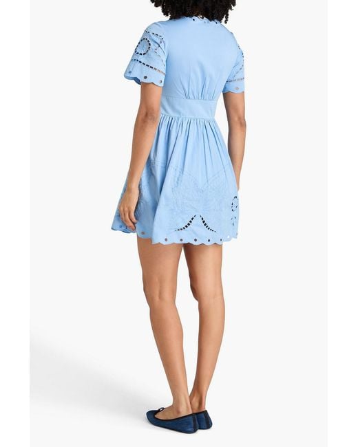 Claudie Pierlot Blue Broderie Anglaise Cotton Mini Dress